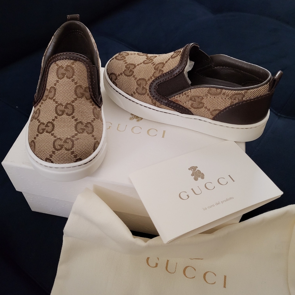 NIB Gucci GG Kid's Board Slip On Sneakers Brown  (Gucci Sz 23/ US 7)